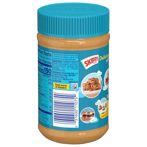 SKIPPY Creamy Peanut Butter on a sandwich, ready for lunch.