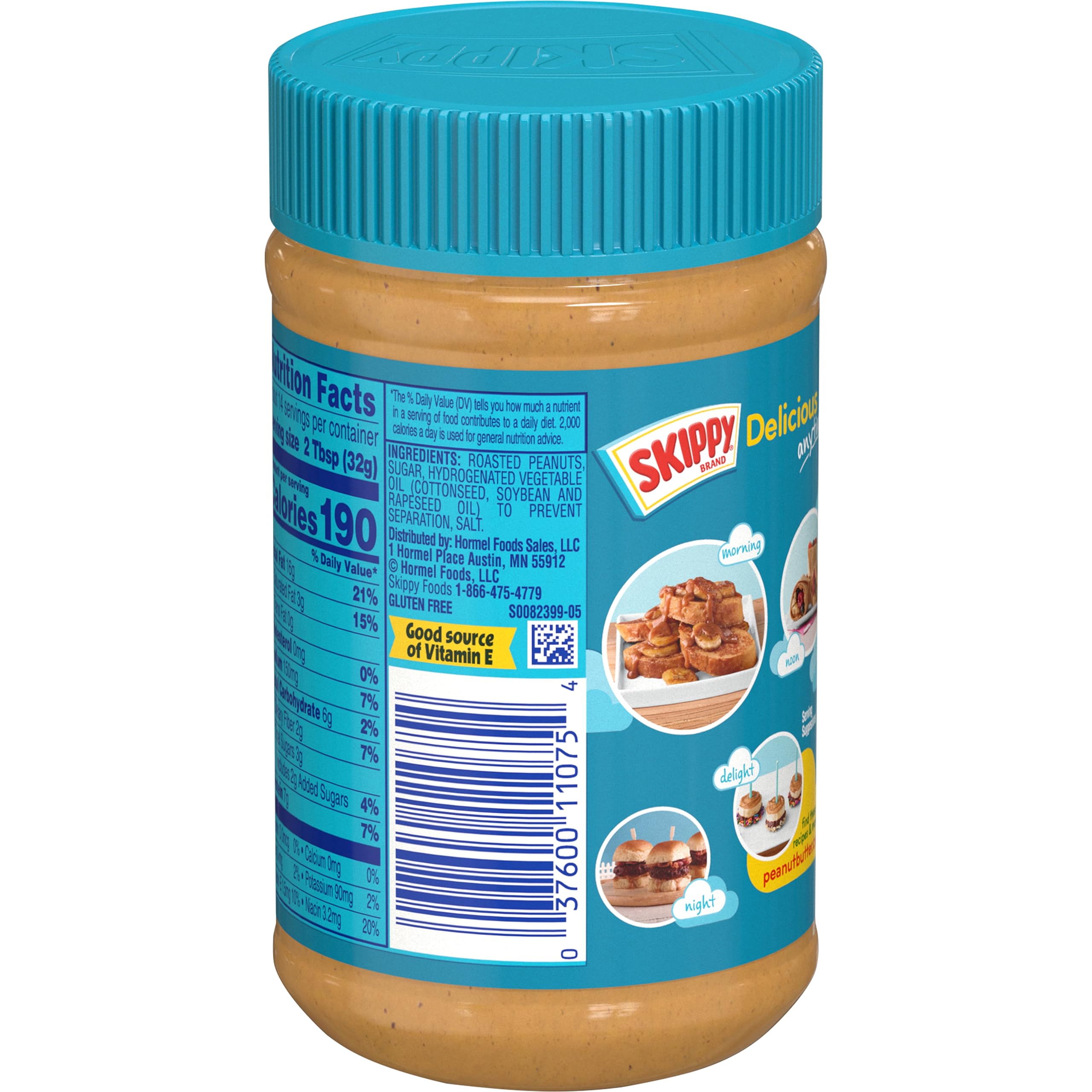 SKIPPY Creamy Peanut Butter with spoon ready for dipping