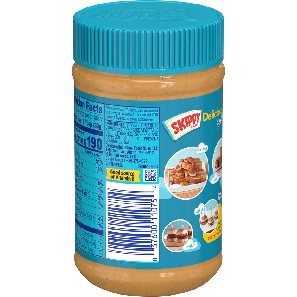 SKIPPY Creamy Peanut Butter with spoon ready for dipping