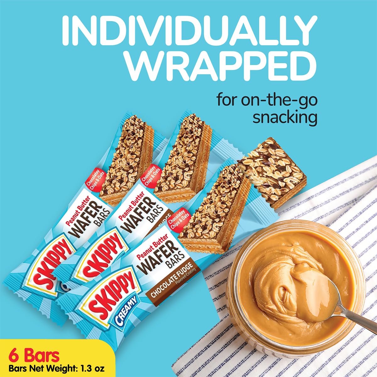 SKIPPY crunchy granola layer visible on top of wafer bar