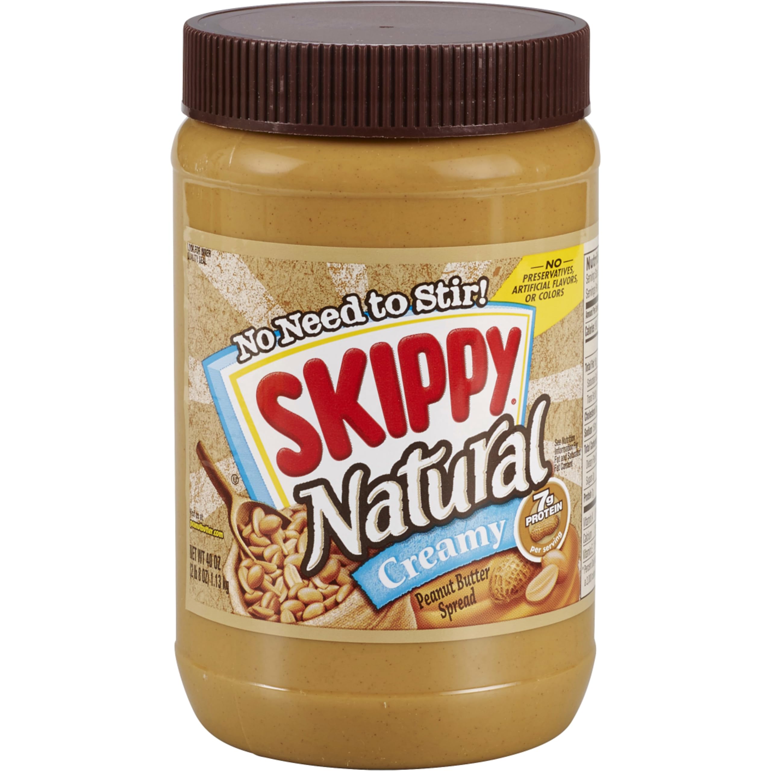 Skippy Natural Creamy Peanut Butter 40 oz jar with smooth spread for easy mornings
