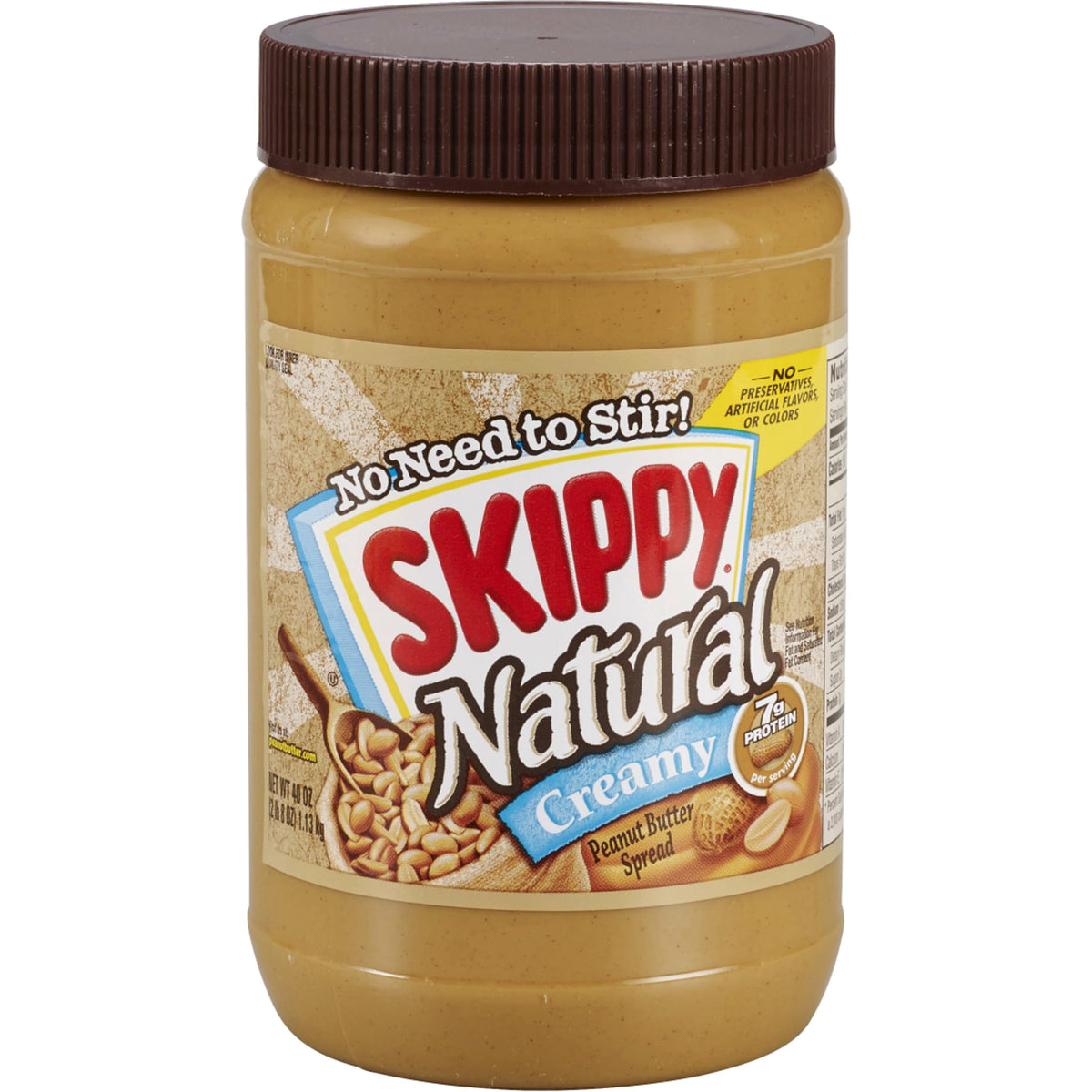 Skippy Natural Creamy Peanut Butter 40 oz jar with smooth spread for easy mornings