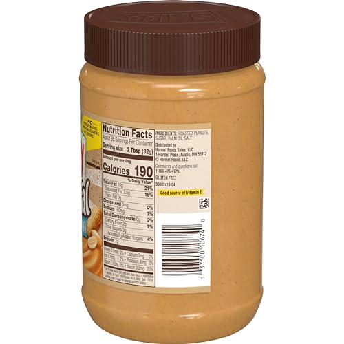 Skippy Natural Creamy Peanut Butter close-up shows real roasted peanuts and rich aroma