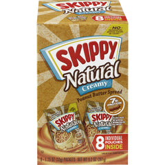SKIPPY natural creamy peanut butter squeeze packs for on-the-go snacking.