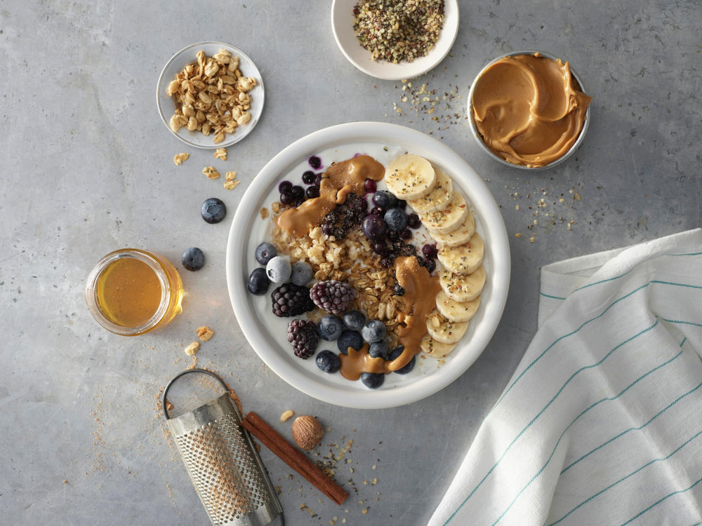 SKIPPY breakfast bowl topped with natural peanut butter for energy.