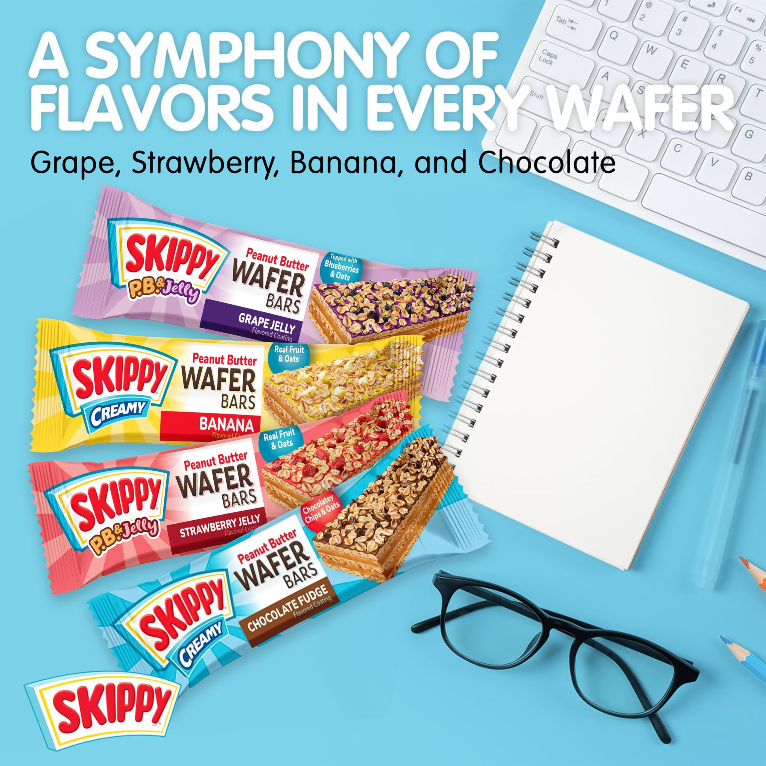 Tabletop setup with multiple SKIPPY wafer bars for sharing.
