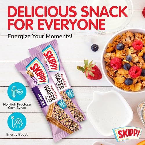 Portable snack pack trio of SKIPPY P.B. & Jelly wafer bars.