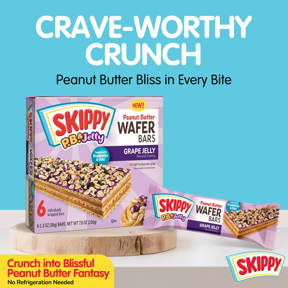 Family-friendly snack scene featuring SKIPPY wafer bars after school.