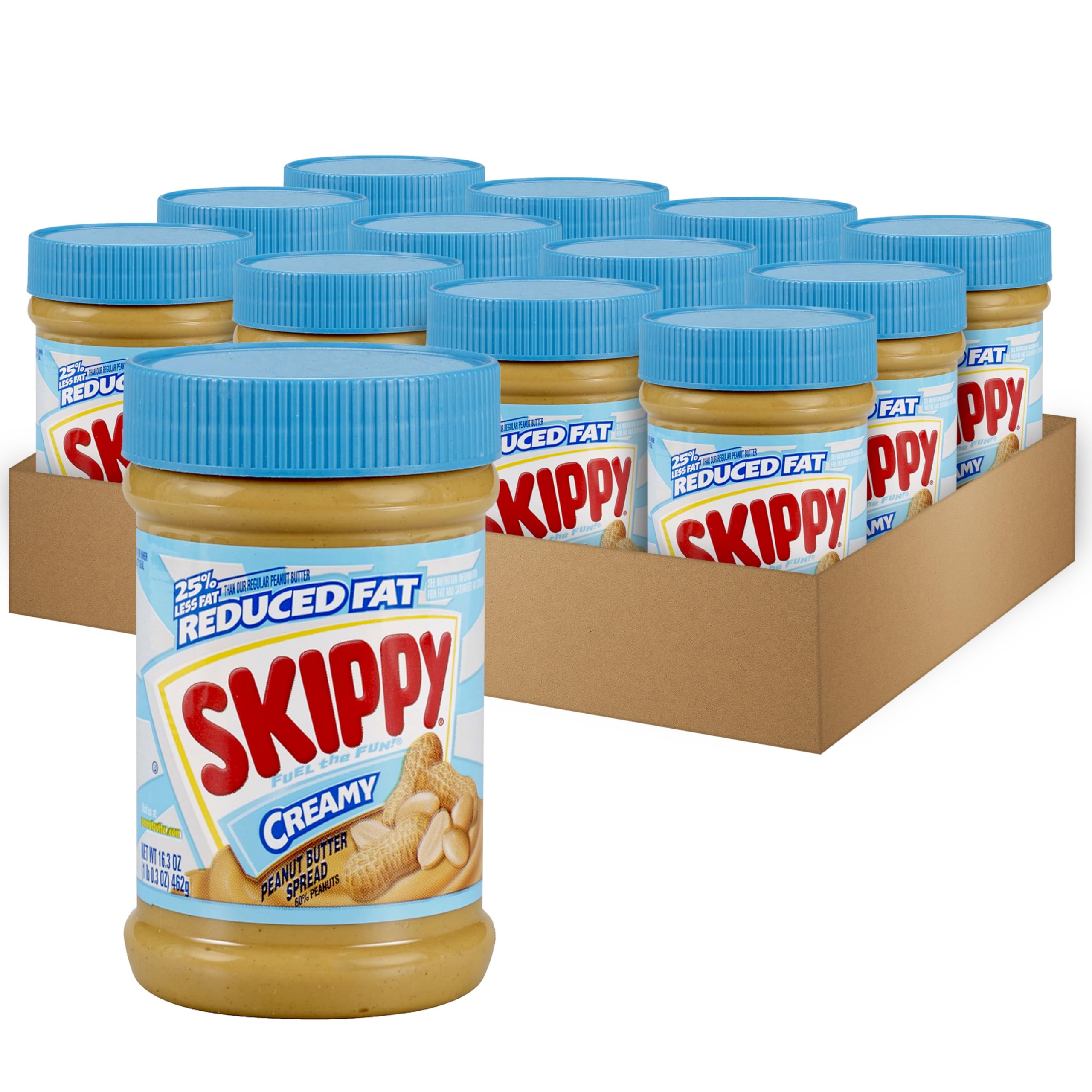 SKIPPY Reduced Fat Creamy Peanut Butter Spread jar with creamy texture for easy spreading
