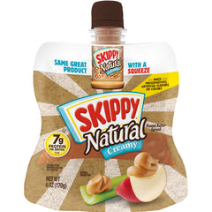 SKIPPY Squeeze natural creamy peanut butter jar pour shows mess-free convenience for on-the-go snacking
