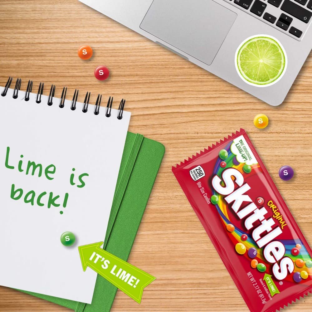 Skittles provide desk-friendly snacking with vivid colors and fruity flavors