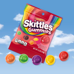 Skittles Gummies Original flavor palette shown with green apple, lemon, grape, orange, strawberry.