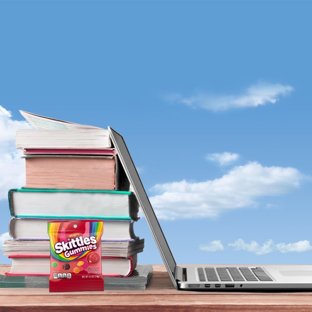 Skittles Gummies Original movie-night setup, chewy rainbow snacks for relaxing evenings.
