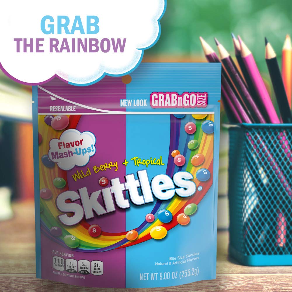 9-ounce bag label of Skittles Mash-Ups ready for gifting or sharing.