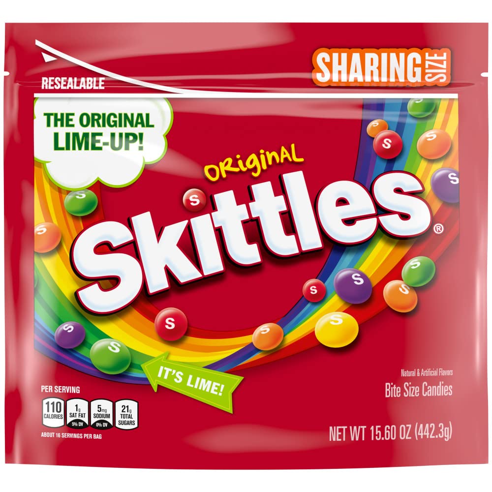 Skittles Original sharing bag close-up highlighting rainbow colors for sharing