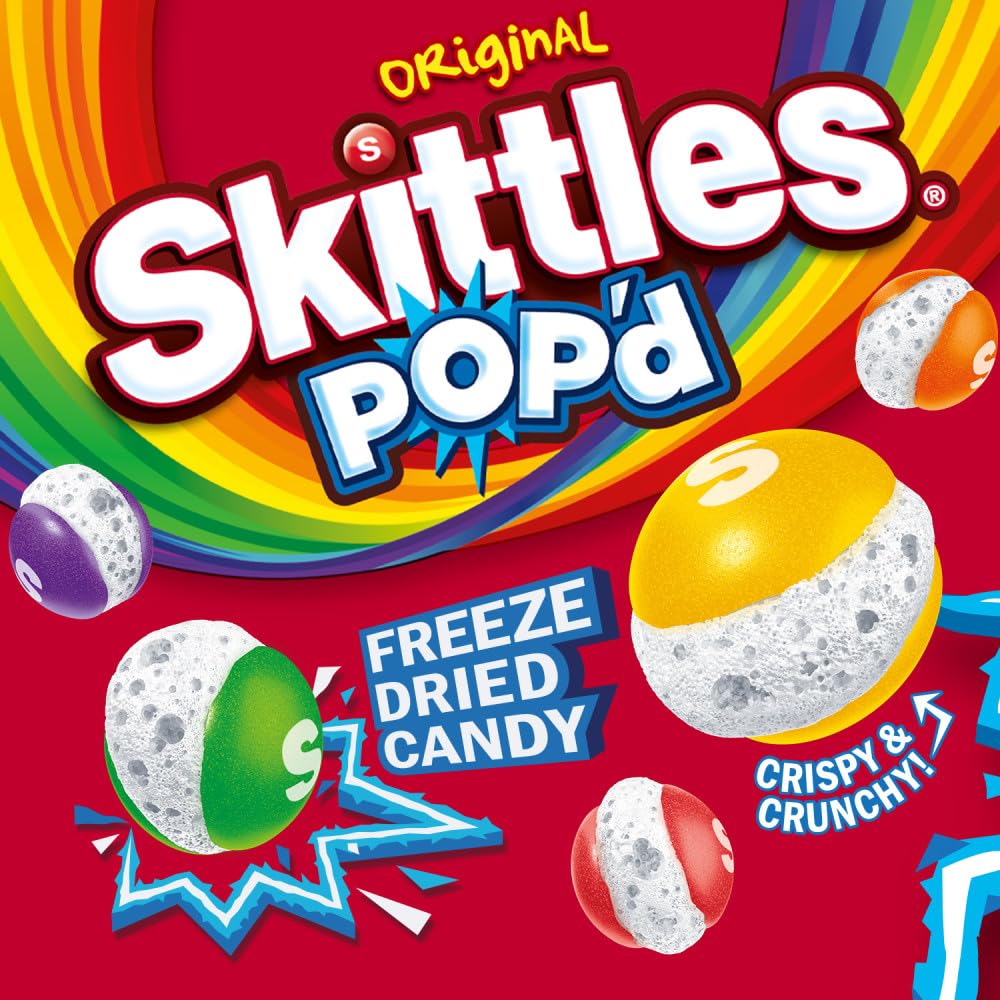 Skittles POP'd freeze dried candy on road trip snack tray