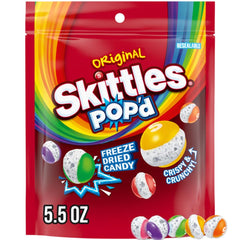Skittles POP'd Originals freeze dried candy bag with fruity crunch for on-the-go snacking