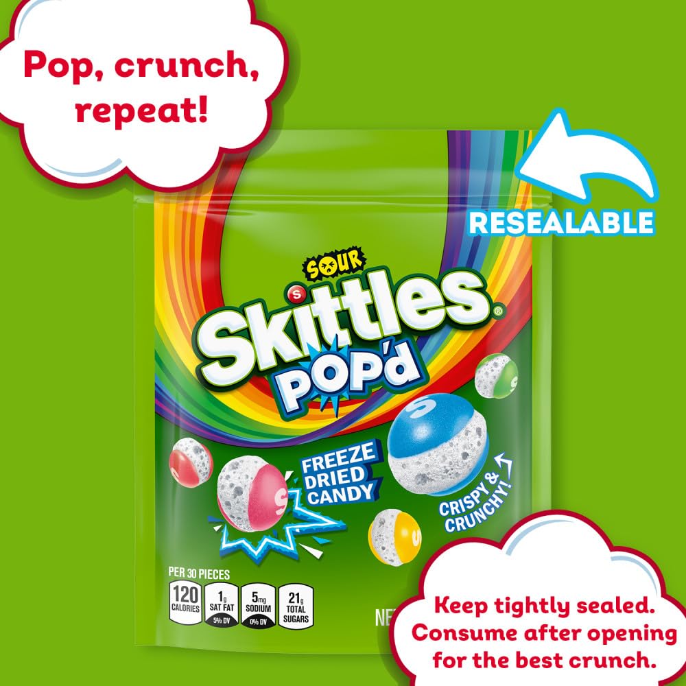 Skittles POP'd candy dish display at gatherings adds color.