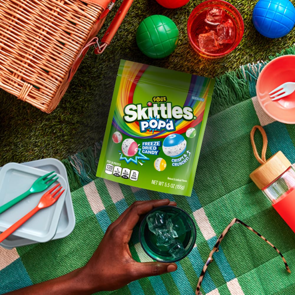 Skittles POP'd resealable bag helps keep freshness between servings.
