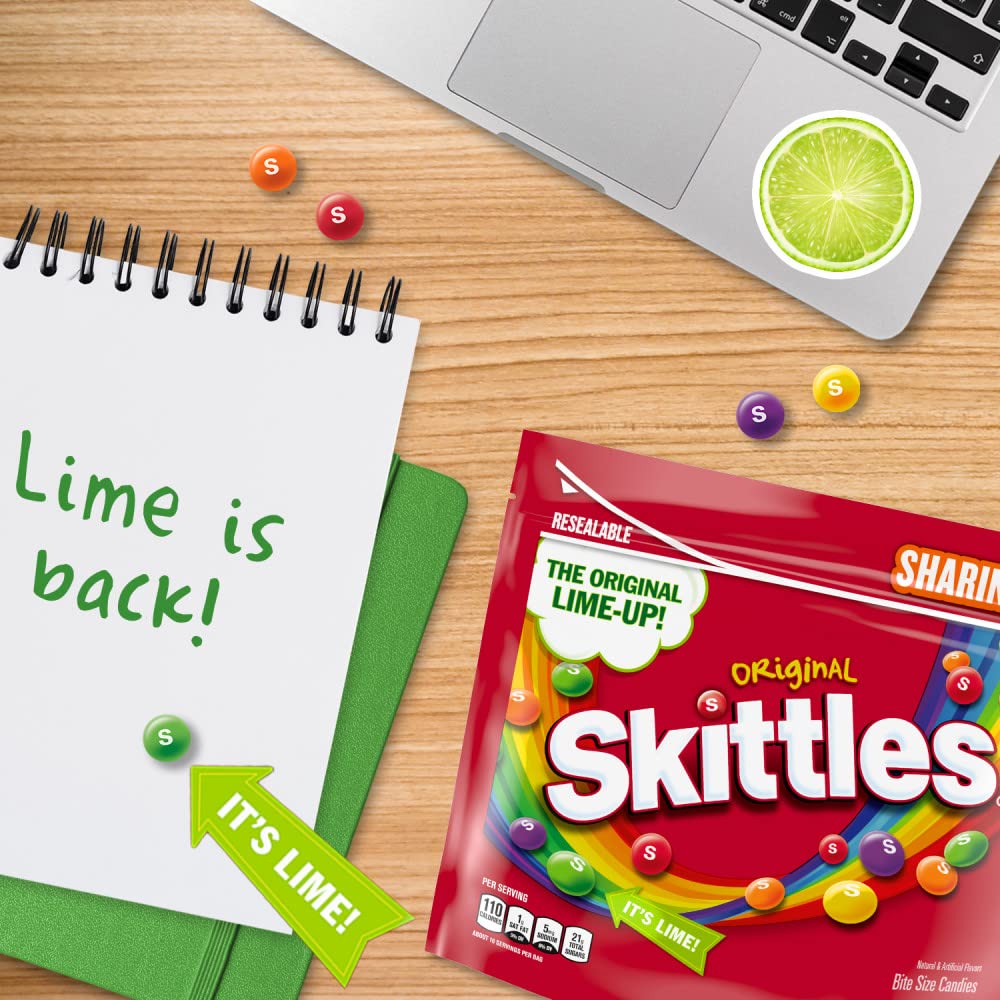 Skittles pour and share—bright colors filling a candy dish