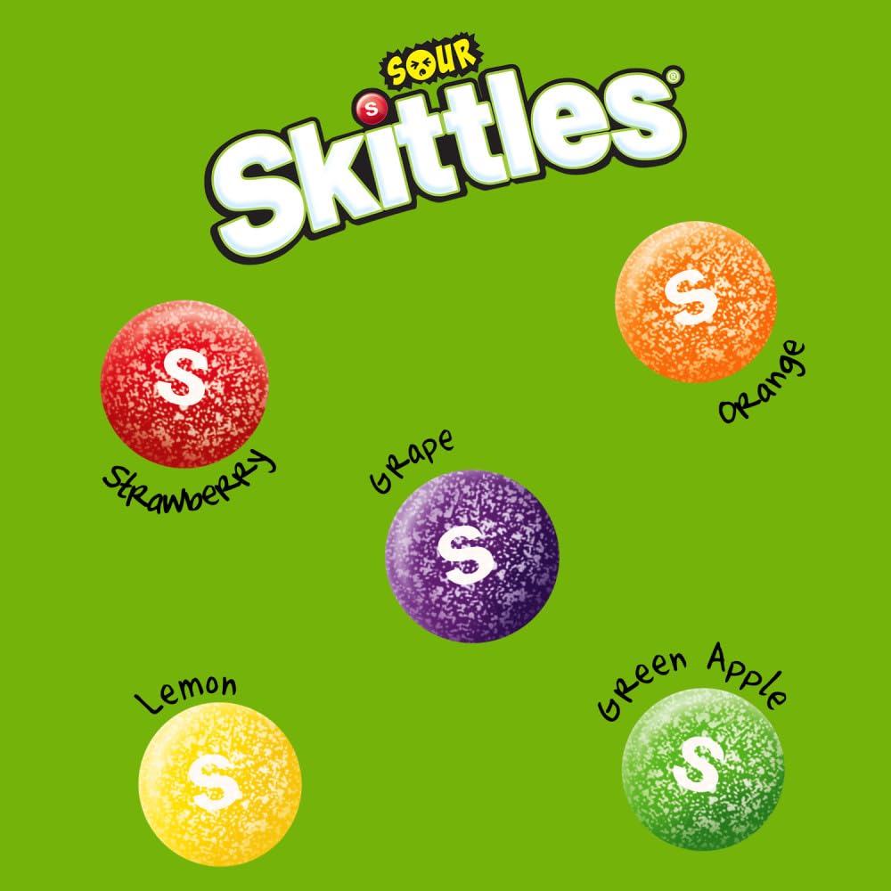 Skittles Sour Chewy Candy bulk packaging with six 13.7 oz bags.