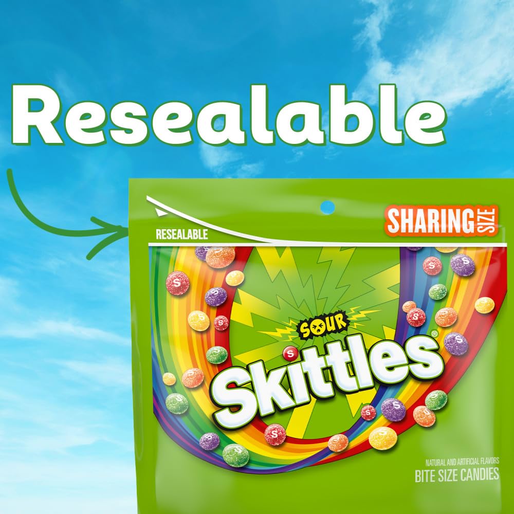 Skittles Sour candy on plate for movie night snacking.