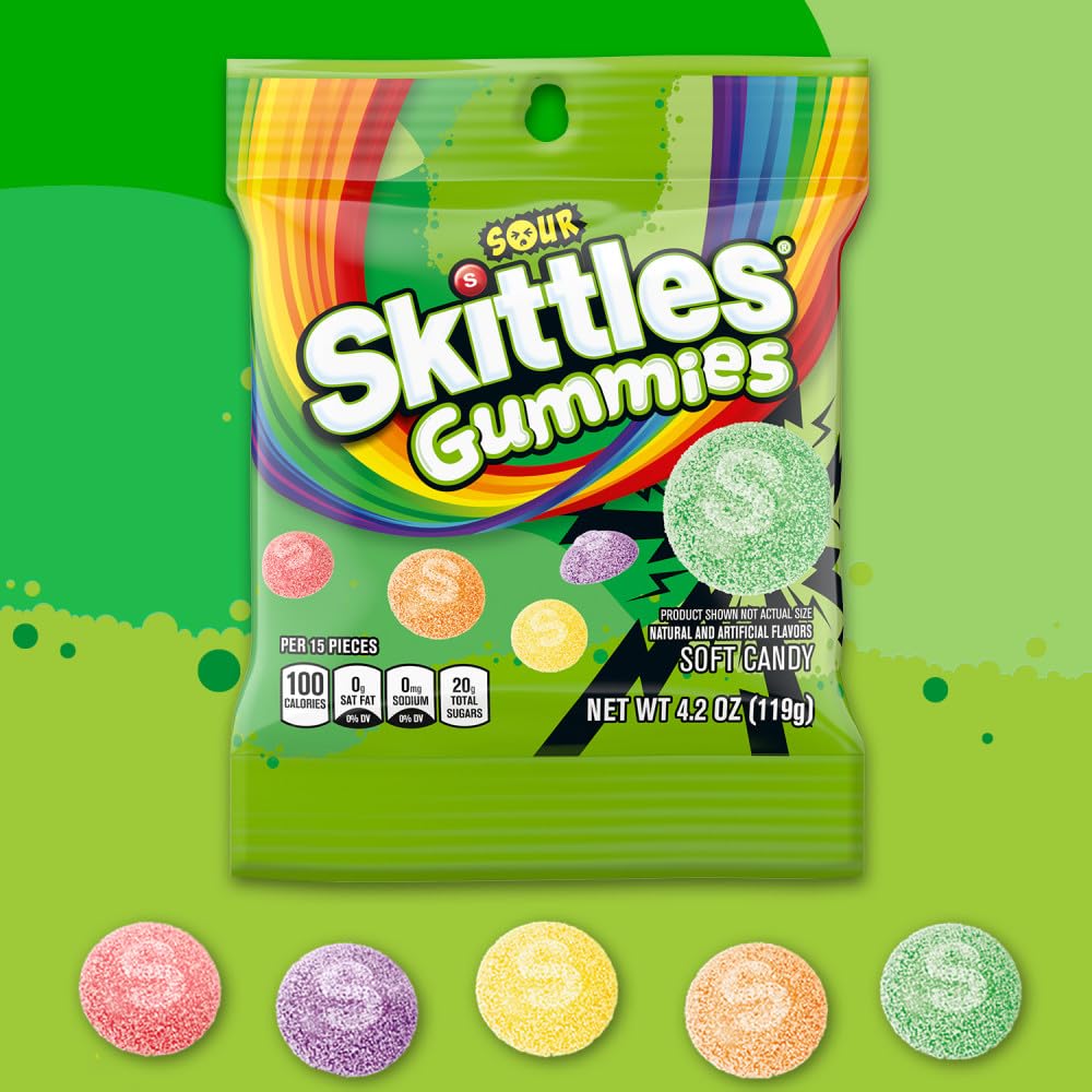 Skittles Sour Gummy Candy set for game night and social fun.