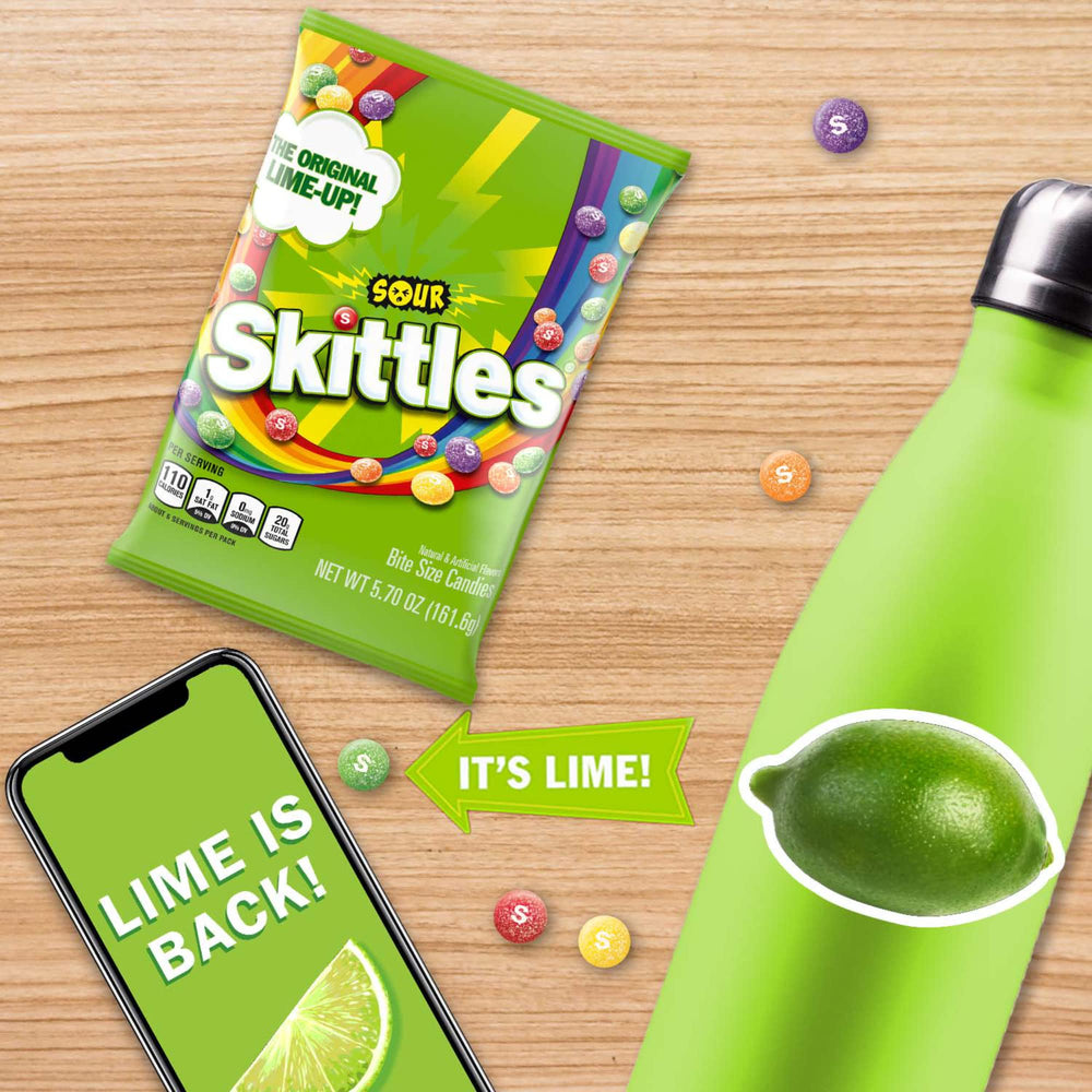 Skittles Sour Orange close-up, bold flavor pop perfect for sharing at gatherings.