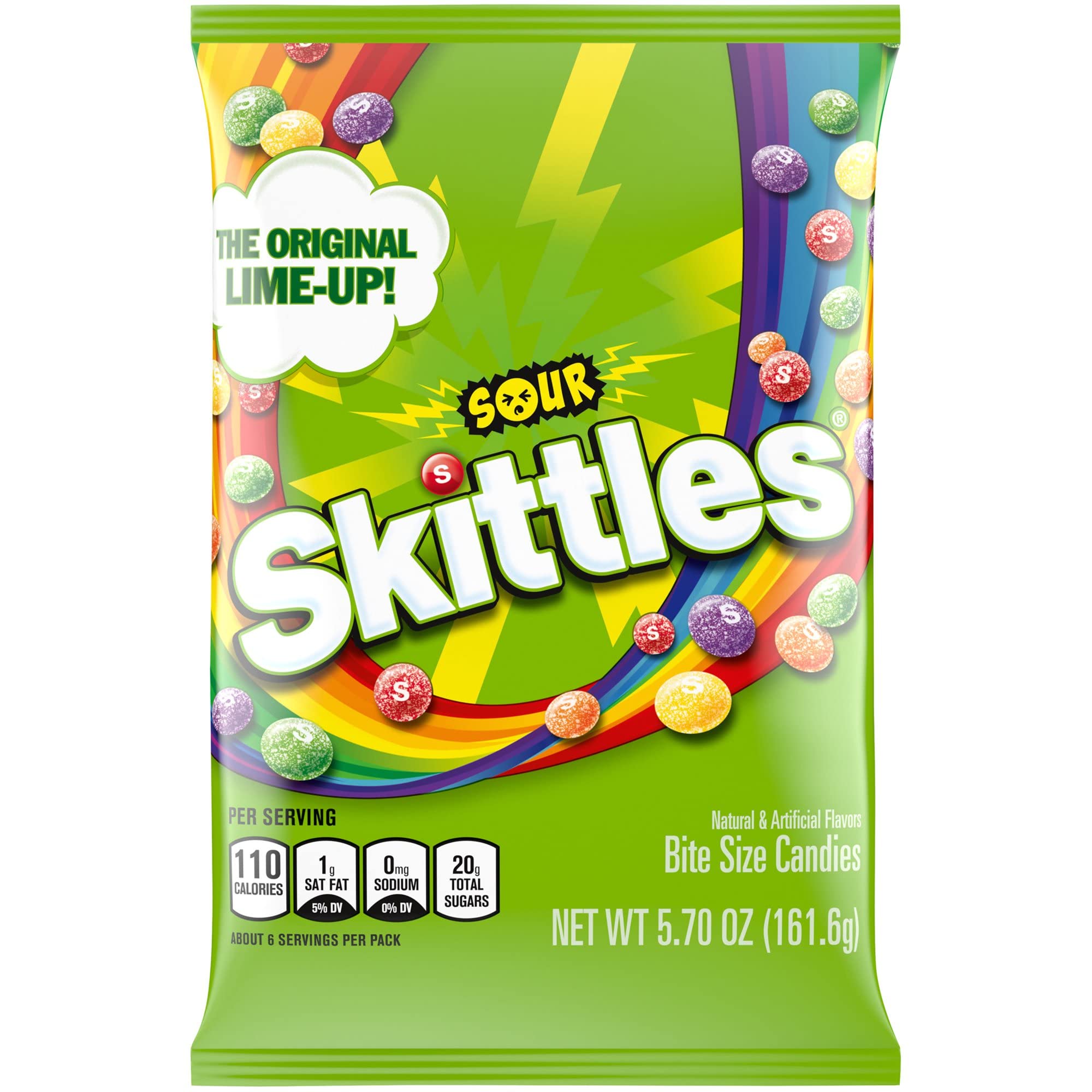 Skittles Sour Rainbow bag close-up highlighting vibrant colors ideal for party snacking.