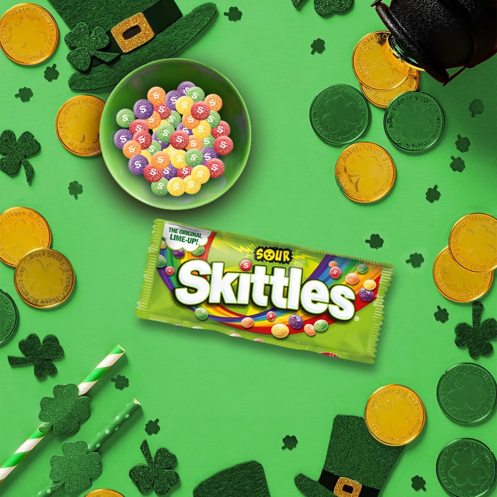 Skittles Sours green mocktails ingredient for festive St. Patrick's drinks.