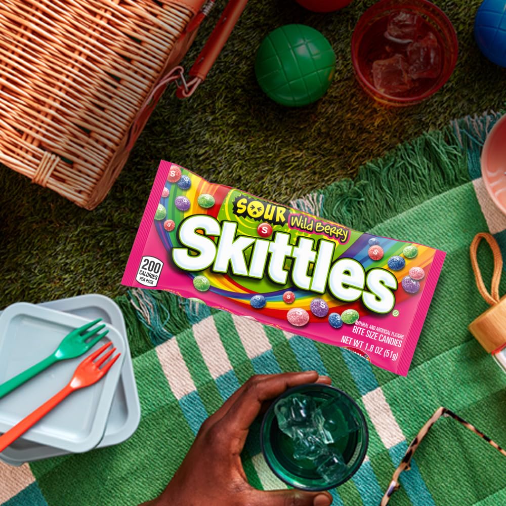 Candy buffet idea using Skittles Sours Wild Berry for vibrant color and zing.