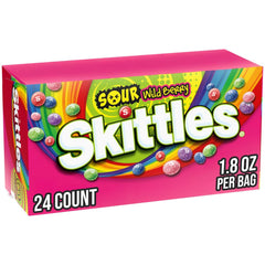 Skittles Sours Wild Berry candy pack with vibrant colors and chewy texture, ideal for sharing.