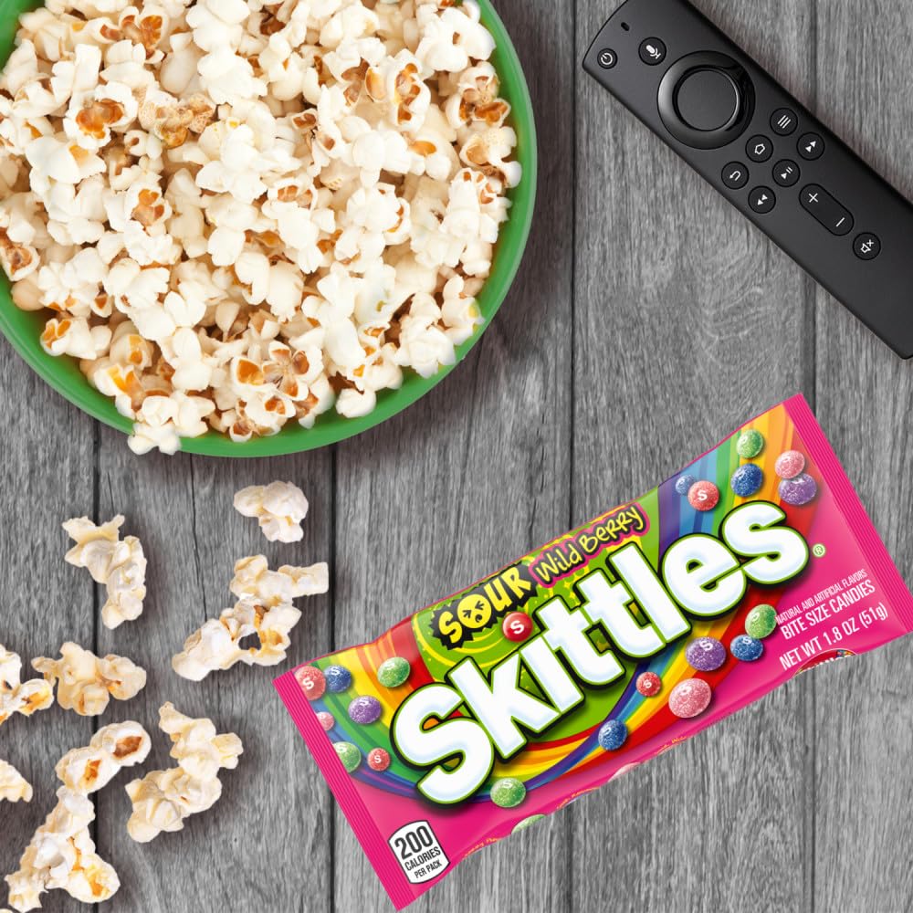 Party favors featuring Skittles Sours Wild Berry for tangy fun at celebrations.