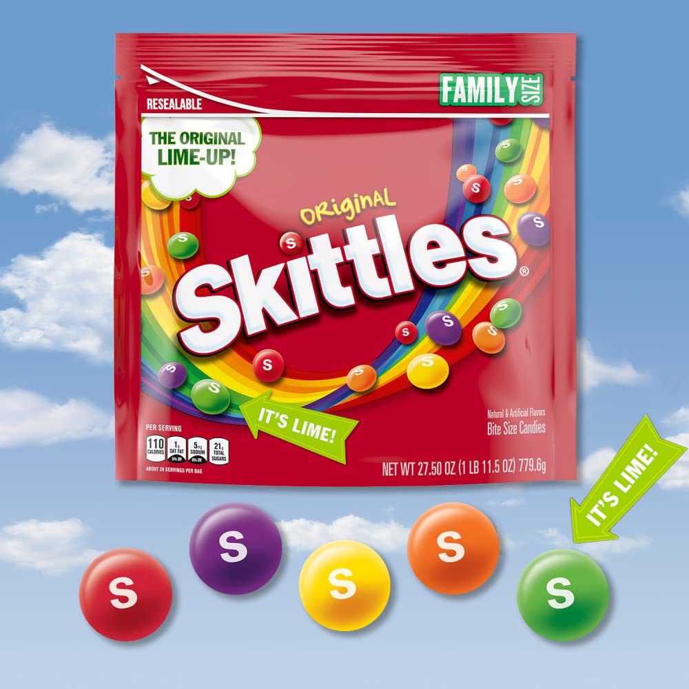 Skittles rainbow colors assortment close-up, ideal for snacks and tastings