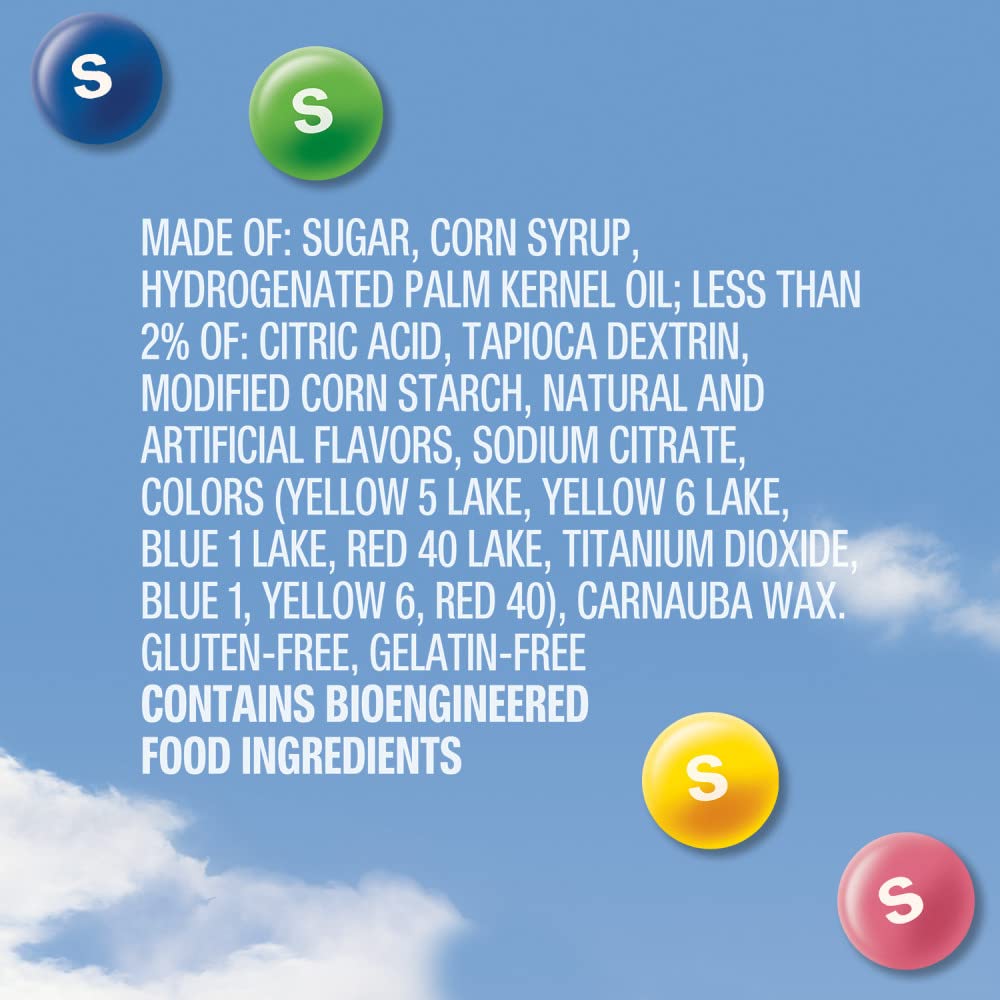 Close-up of Skittles tropical colors and glossy candy surfaces