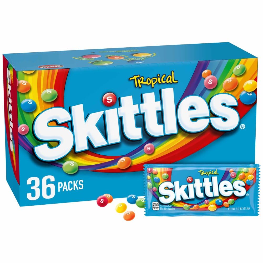 Skittles Tropical bulk box showing colorful assortment for parties