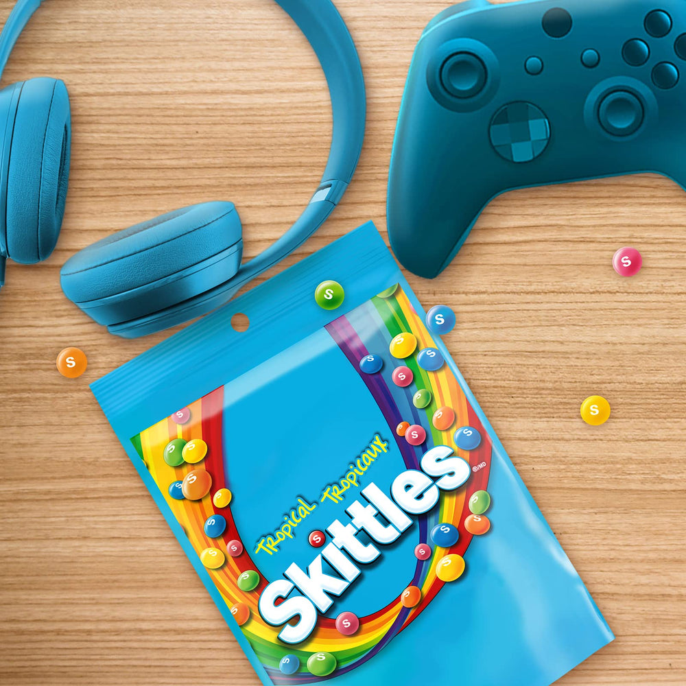 Skittles Tropical kiwi lime flavor close-up, great for tasting