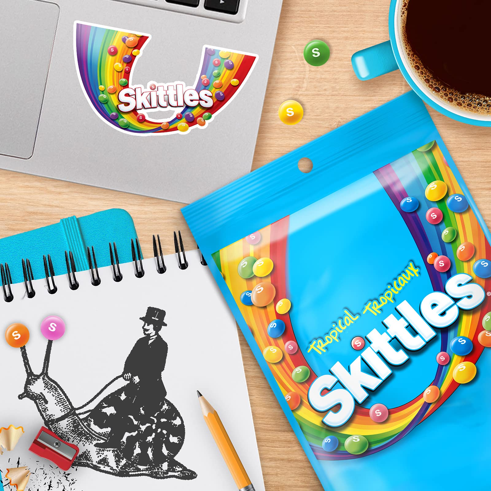 Skittles Tropical mango tangelo flavor close-up, tropical notes