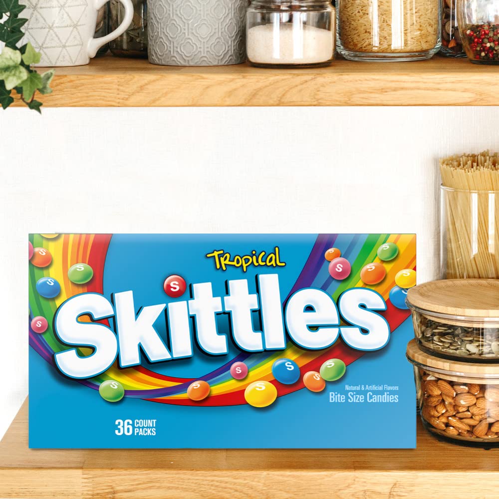 Office desk with Skittles tropical snacks for quick breaks