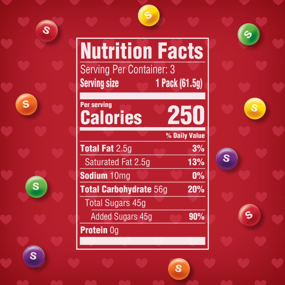 Skittles Valentines candies closeup highlighting fruity chews