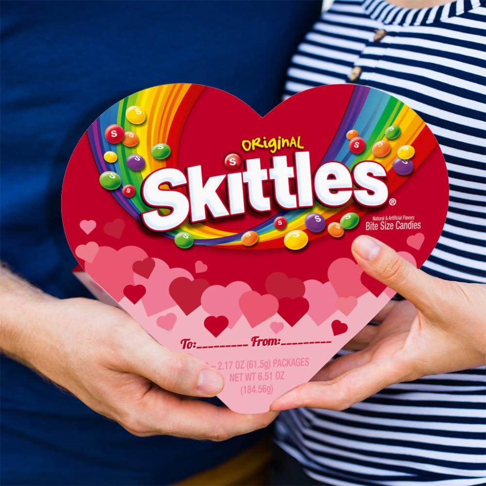 Skittles Valentine Heart Box inside view with assorted flavors visible