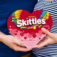 Skittles Valentine Heart Box inside view with assorted flavors visible