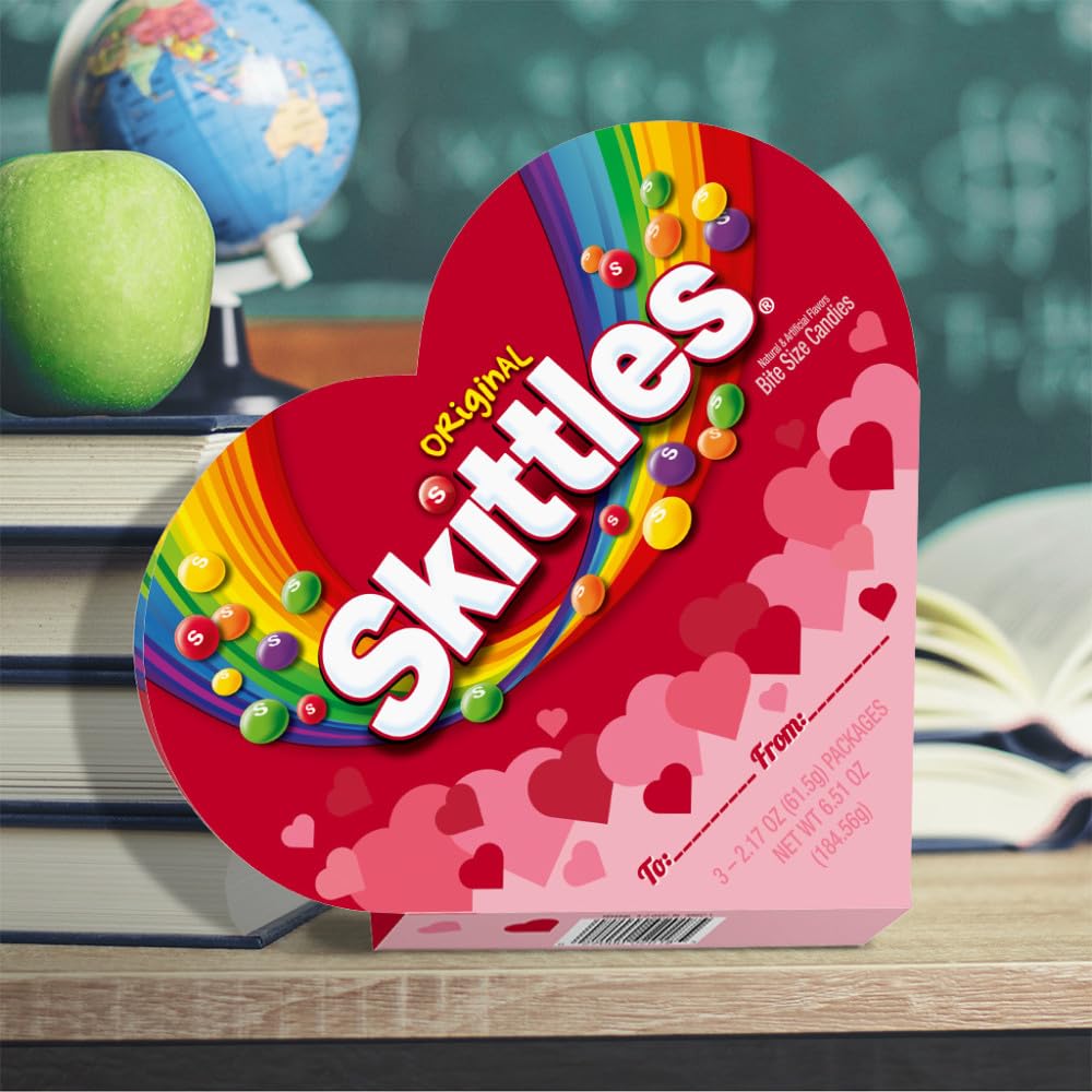 Skittles Valentine Heart Box used as a bright party favor