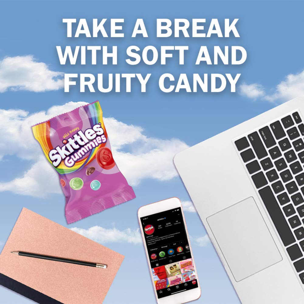 Skittles Wild Berry gummy candy mixed flavors highlight berry bites.