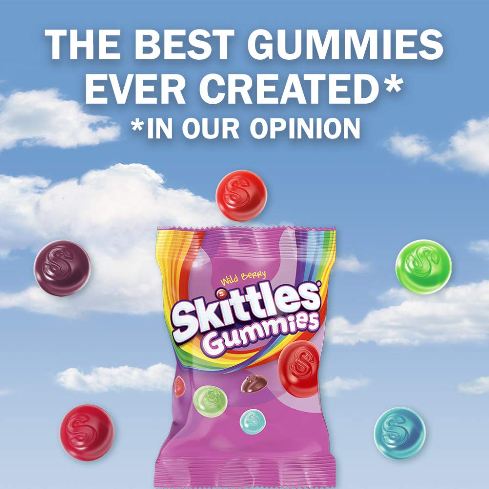 Skittles Wild Berry gummy candy party-favor with bright color bursts.