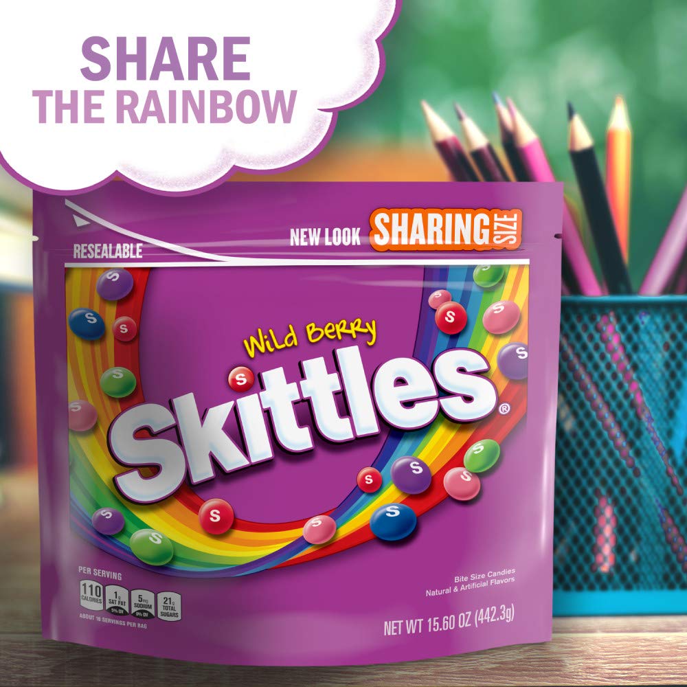 Rainbow-like Skittles Wild Berry snack that's easy to share on gatherings.