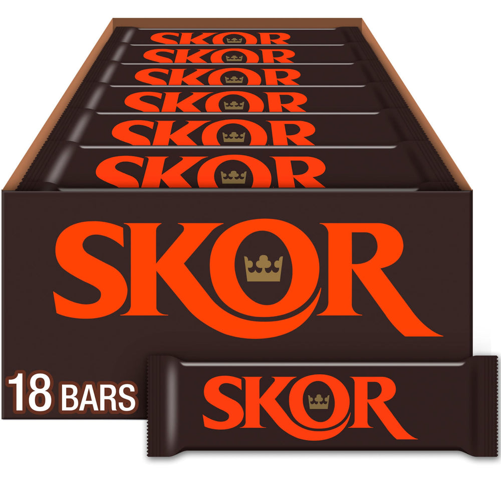 SKOR crisp butter-toffee chocolate bars bulk box for sharing at gatherings.