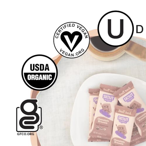Certified organic label on Skout brownie bars packaging.