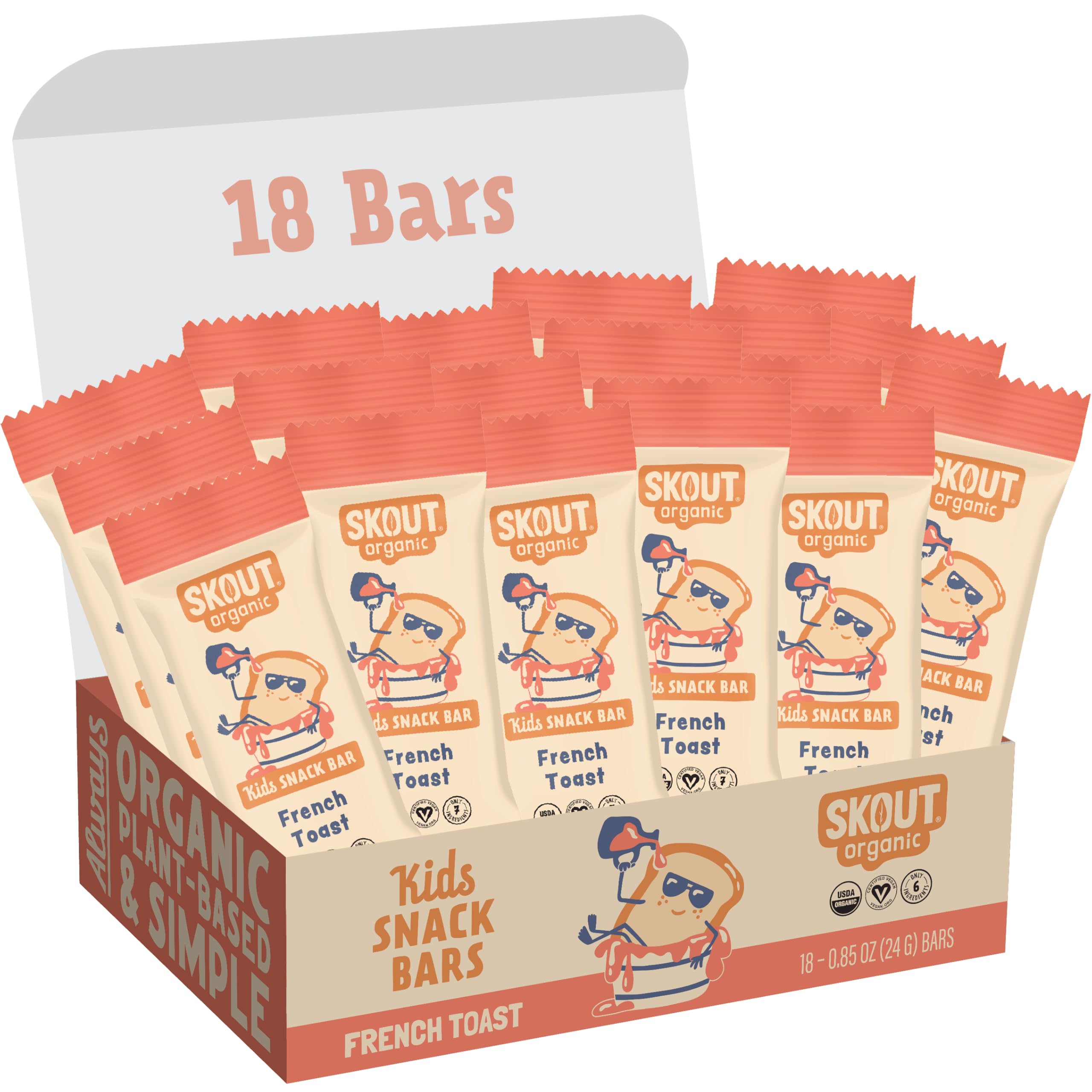 Skout Organic French Toast Bars flavor close-up: maple syrup, cinnamon, vanilla.