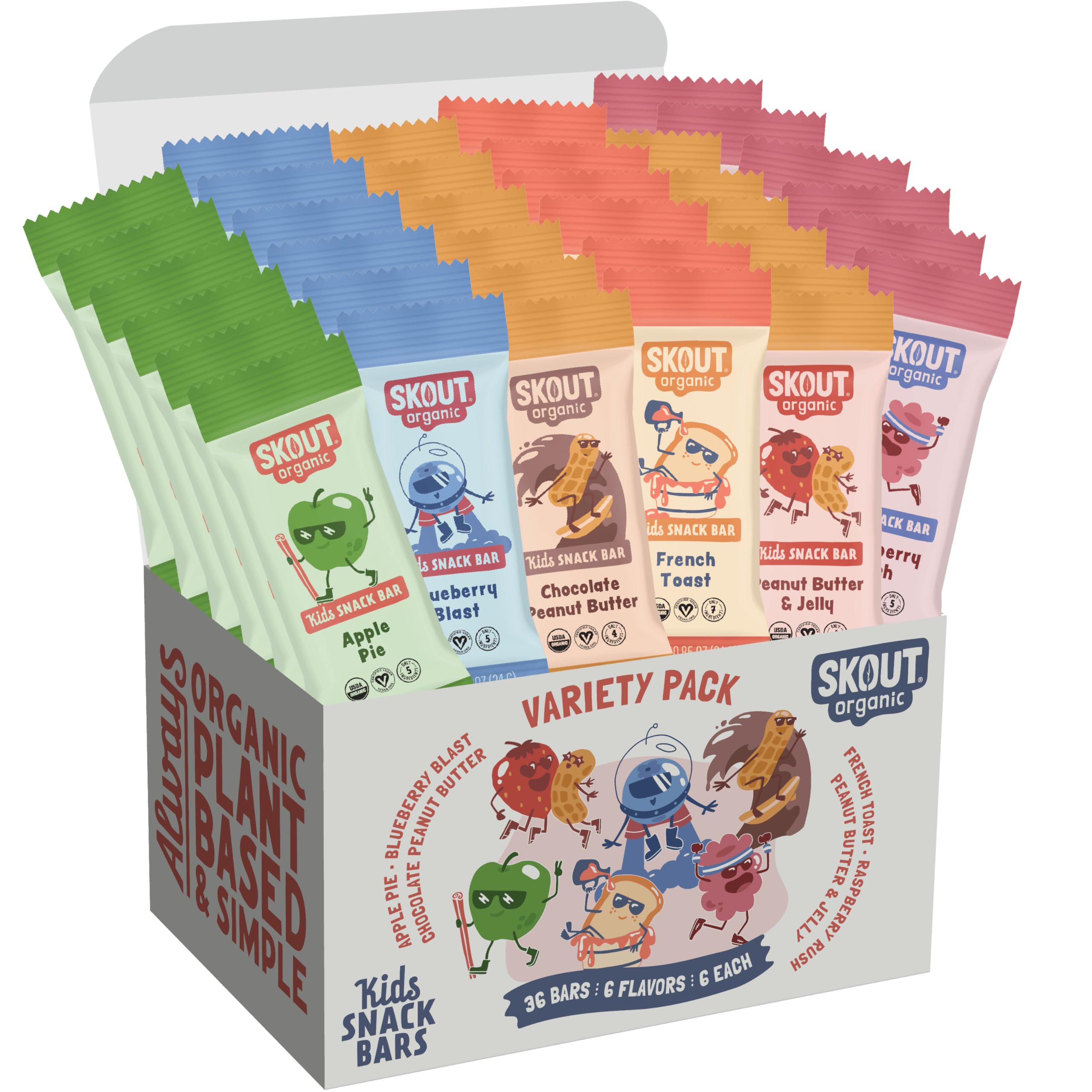 Skout Organic Kids Bar Blueberry Blast flavor in colorful wrapper for snacks.